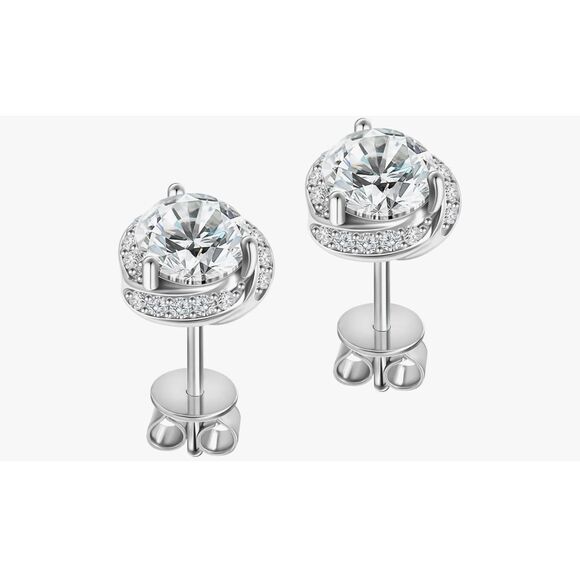 CERTIFIED Genuine Moissanite Diamond 2Ct. Round & Channel Wrap Stud Earrings - Picture 6 of 8